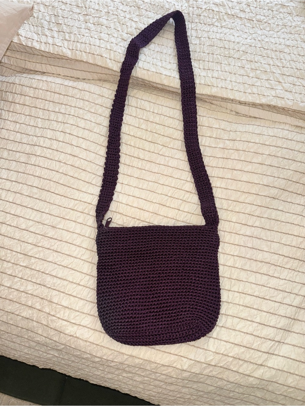 Handcrafted Deep Plum Crochet Crossbody Bag - Women's Shoulder Purse